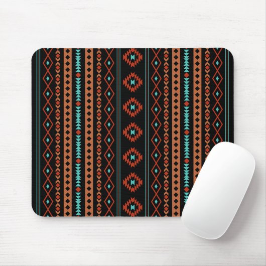 Tapis De Souris Aztec Rusts Turquoises Noir Motifs Mixtes V Motif (Avec souris)
