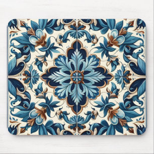 Tapis De Souris Azulejo Porcelain Carrelage bleu Motif méditerrané