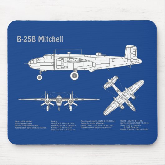 Tapis De Souris B-25B Mitchell Doolittle - Plan d'avion ABD (Devant)