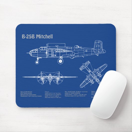 Tapis De Souris B-25B Mitchell Doolittle - Plan d'avion AD (Avec souris)