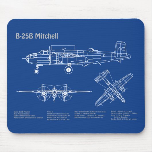 Tapis De Souris B-25B Mitchell Doolittle - Plan d'avion AD (Devant)