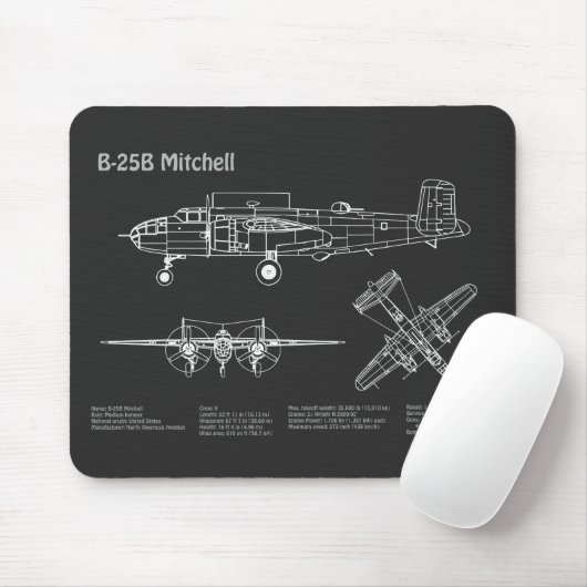 Tapis De Souris B-25B Mitchell Doolittle - Plan directeur de l'avi (Avec souris)