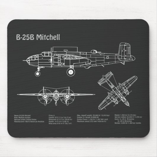 Tapis De Souris B-25B Mitchell Doolittle - Plan directeur de l'avi (Devant)