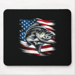 Tapis De Souris B Fish Drapeau Usa Pêcheur 4 Juillet Pêche 