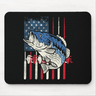 Tapis De Souris B Poissons US Drapeau Américain Pêcheur Patriotiqu