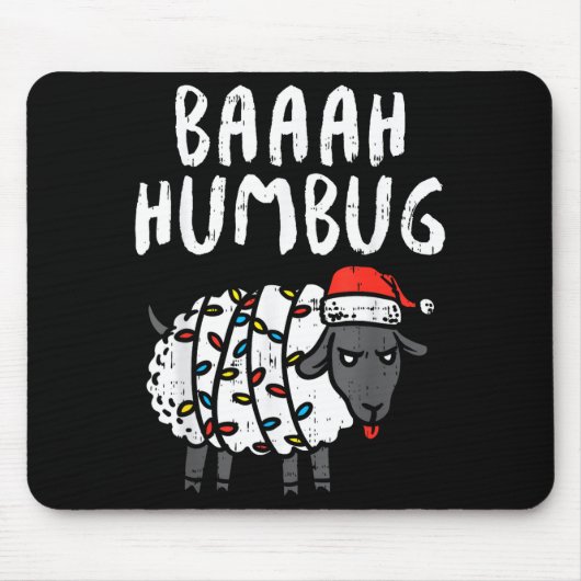 Tapis De Souris Baaah Humbug Sheep Xmas Lights Funny Anti Christma (Devant)