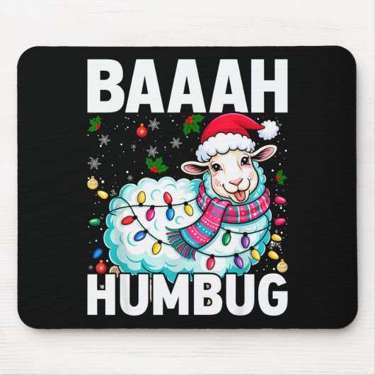 Tapis De Souris Baaah Humbug Sheep Xmas Lights Funny Anti Christma (Devant)