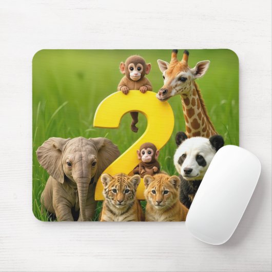 Tapis De Souris Baby African Animals With a Number Two (Avec souris)