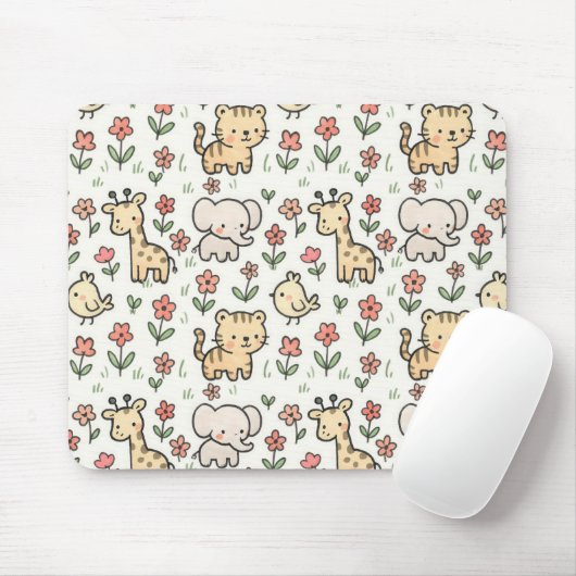 Tapis De Souris Baby Safari Faune Avec Fleurs De Doodle (Avec souris)