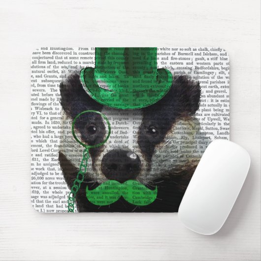 Tapis De Souris Badger avec chapeau vert et moustache (Avec souris)