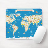 Tapis De Souris Badine la carte du monde avec des animaux (Avec souris)