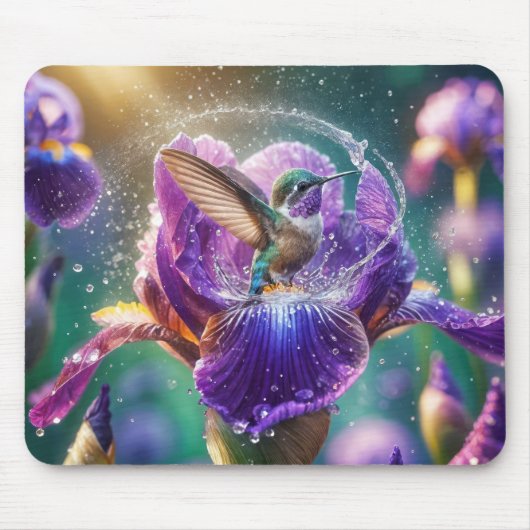 Tapis De Souris Baignade des colibris dans un Iris (Devant)