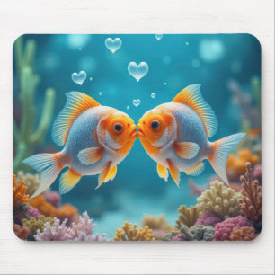 Tapis De Souris Baiser Poisson Océanique Avec Bulles Coeurs