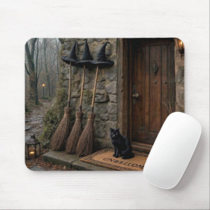 Tapis De Souris Balais de sorcière et chat d'Halloween