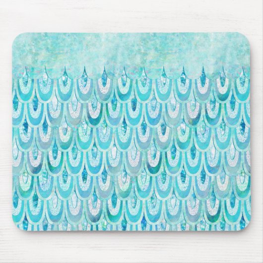 Tapis De Souris Balances de poissons Turquoise bleu brillant (Devant)