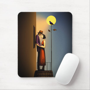 Tapis De Souris Balcon au Clair de Lune Romantique – Amour Noir Vi