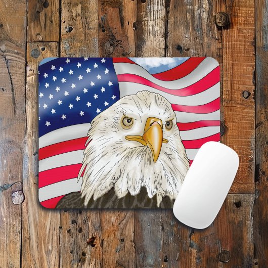 Tapis De Souris Bald Eagle devant le drapeau américain Art patriot