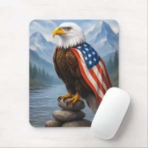Tapis De Souris Bald Eagle portant un drapeau américain Cape