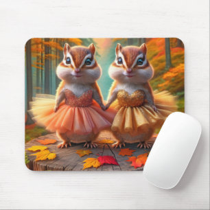 Tapis De Souris Ballerina Chipmund sur une tige d'arbre d'automne