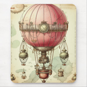 Tapis De Souris Ballon à air chaud rose steampunk vintage (2)