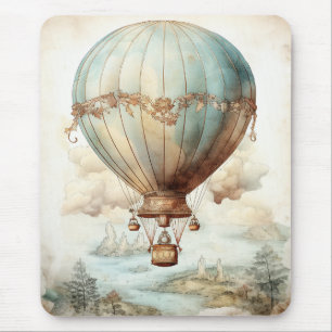 Tapis De Souris Ballon à air chaud sarcelle fantaisiste Antique