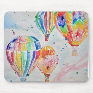Tapis De Souris Ballons à air chaud coloré aquarelle peinture