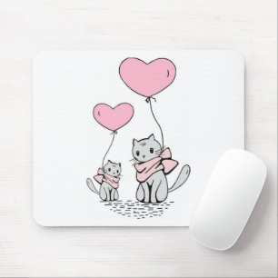 TAPIS DE SOURIS BALLONS COEUR ROSE VALENTINE AVEC CUISINE GRIS