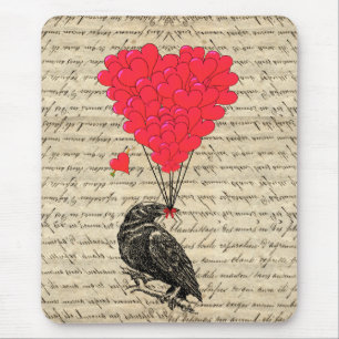 Tapis De Souris Ballons en forme de corbeau vintage et de coeur