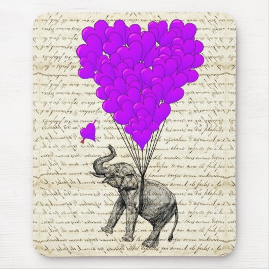 Tapis De Souris Ballons mignons drôles d'éléphant et de coeur (Devant)