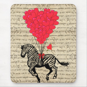Tapis De Souris Ballons vintages drôles de zèbre et de coeur