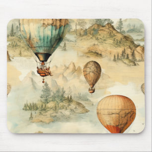 Tapis De Souris Balloon vintage à air chaud dans un paysage serein