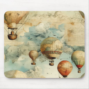 Tapis De Souris Balloon vintage à air chaud dans un paysage serein