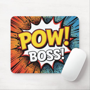 Tapis De Souris Bande dessinée rétro POW BOSS ! Bureau d'action