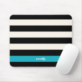 Tapis De Souris Bande moderne noire, crème et turquoise (Avec souris)