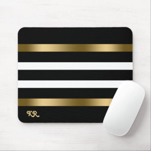 Tapis De Souris Bandes blanches et noires Accents or motif