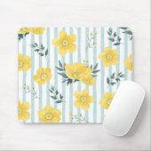 Tapis De Souris Bandes bleu ciel cool et pavé de souris pavot jaun (Avec souris)