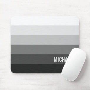 Tapis De Souris Bandes de dégradé noir et blanc avec nom
