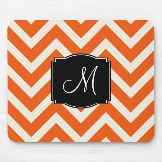 Tapis De Souris Bandes de fromage orange et blanc avec Monogramme (Devant)