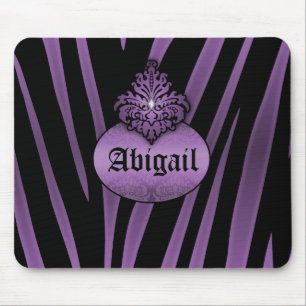 Tapis De Souris Bandes de Zèbre Noir pourpre avec plaque signaléti