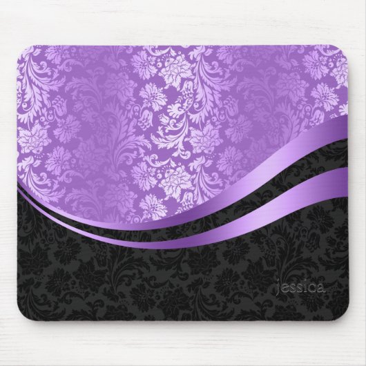 Tapis De Souris Bandes dynamiques damassées noires et violettes (Devant)