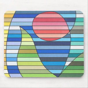 Tapis De Souris Bandes géométriques avec cercle rouge et courbes v