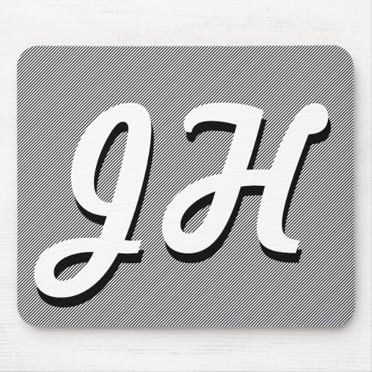 Tapis De Souris Bandes minces en noir et blanc | Initiales retro-s (Devant)
