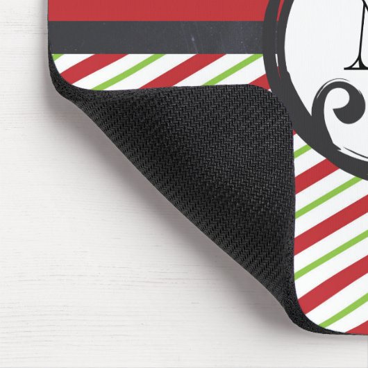 Tapis De Souris Bandes Rouges Et Vertes Avec Monogramme En Cercle (Coin)
