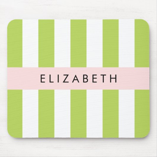 Tapis De Souris Bandes vertes, Lignes, Motif rayé, Votre Nom (Devant)