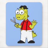 Tapis De Souris Barbier À Rex Tyrannosaurus Avec Ciseaux. (Devant)