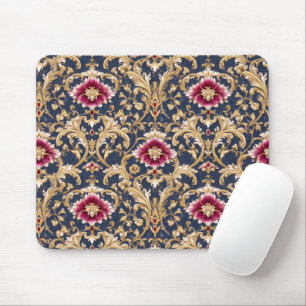 Tapis De Souris Baroque Floral Royal sur Fond Bleu Profond