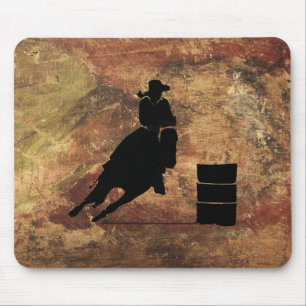 Tapis De Souris Barrel Racing Girl Silhouette on a Grunge Texture