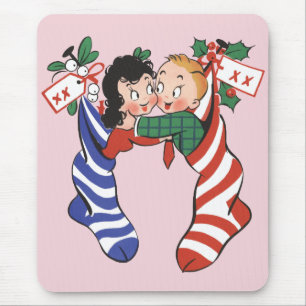Tapis De Souris Bas de Noël vintage avec des enfants mignons