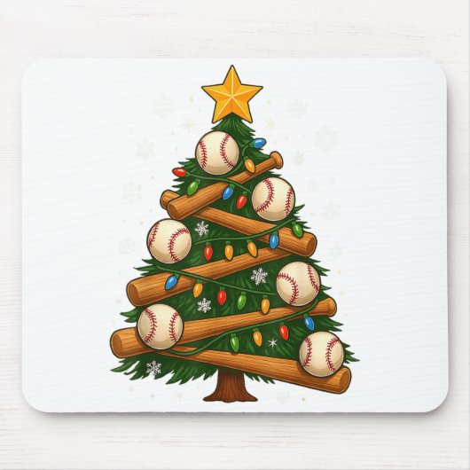 Tapis De Souris Baseball Bat Christmas Tree Lights Holiday Design (Devant)