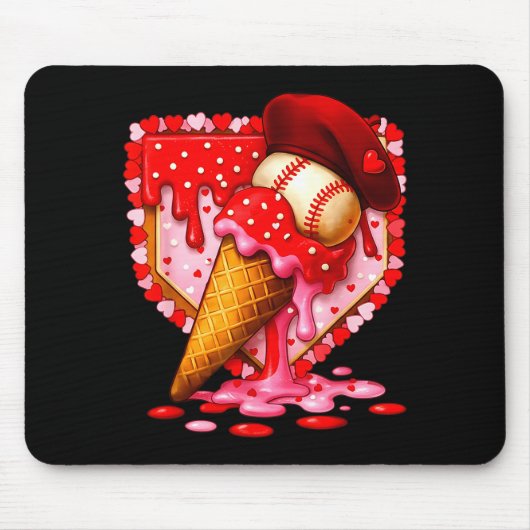 Tapis De Souris Baseball Heart Valentine Baseball Ice Cream Drip B (Devant)